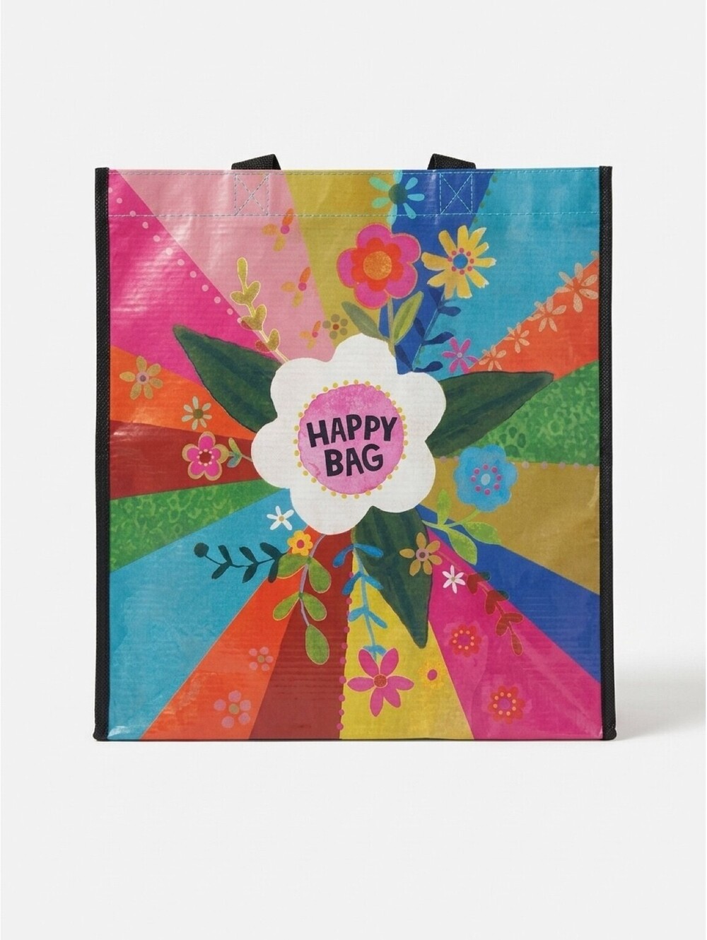 Natural Life Happy Bag Floral Reusable Shopping Gift Tote 14" Multicolor Boho